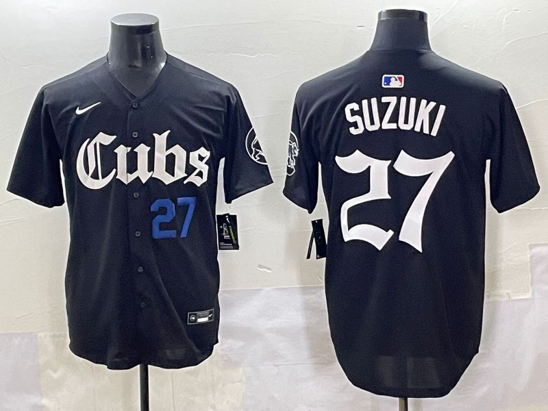 Men 2025 Chicago Cubs 27 Suzuki Black Five generations Joint Name Nike MLB Jersey style 4